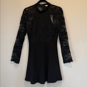 Lush Black Lace Long-Sleeve Fit & Flare Dress
